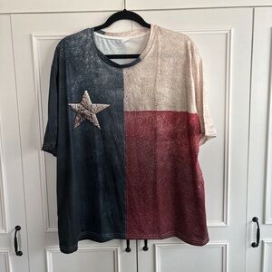 Men's Short Sleeve Flag Print Tee - Blue, Red, Cream